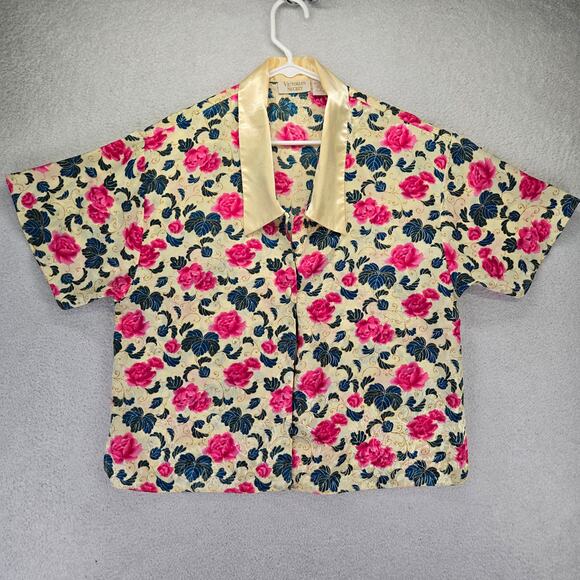 Vintage Victorias Secret Night Shirt Womens S Pink Cream Floral Missing Buttons - Picture 1 of 10